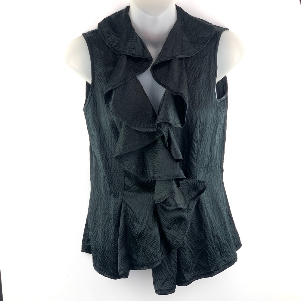 Tory Burch Black Ruffled Sleeveless Tank Dressy Blouse 100% SILK - Size 2